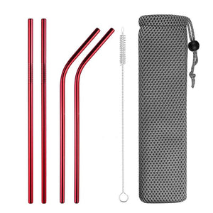 Reusable Stainless Steel Drinking Straws, Bent or Straight, Cleaning Brush, Protective Case