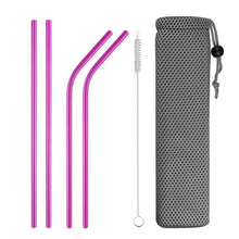 Load image into Gallery viewer, Reusable Stainless Steel Drinking Straws, Bent or Straight, Cleaning Brush, Protective Case