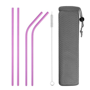 Reusable Stainless Steel Drinking Straws, Bent or Straight, Cleaning Brush, Protective Case