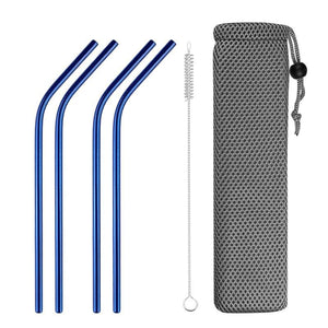 Reusable Stainless Steel Drinking Straws, Bent or Straight, Cleaning Brush, Protective Case