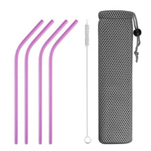 Load image into Gallery viewer, Reusable Stainless Steel Drinking Straws, Bent or Straight, Cleaning Brush, Protective Case