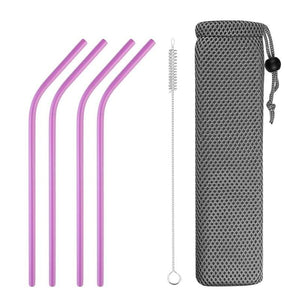 Reusable Stainless Steel Drinking Straws, Bent or Straight, Cleaning Brush, Protective Case