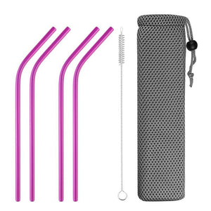 Reusable Stainless Steel Drinking Straws, Bent or Straight, Cleaning Brush, Protective Case