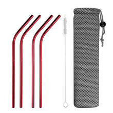 Load image into Gallery viewer, Reusable Stainless Steel Drinking Straws, Bent or Straight, Cleaning Brush, Protective Case