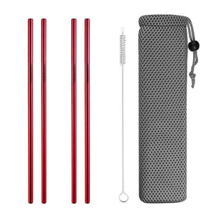 Reusable Stainless Steel Drinking Straws, Bent or Straight, Cleaning Brush, Protective Case