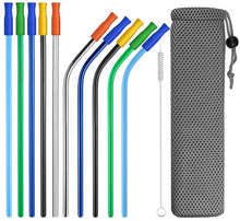 Load image into Gallery viewer, Reusable Stainless Steel Drinking Straws, Bent or Straight, Cleaning Brush, Protective Case